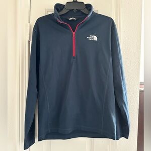 The North Face Men's Blue/Red Trim 1/4 Zip Outdoors Fleece Pullover, Small